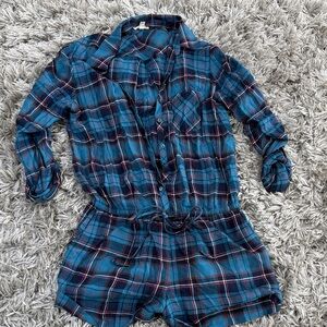 Soft Joie Teal and Navy Plaid Romper